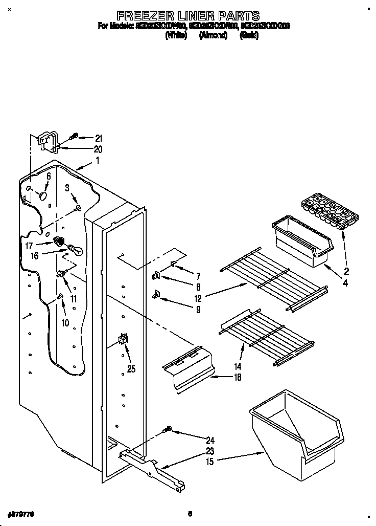 Whirlpool 8ED20ZKXDN00 freezer liner diagram