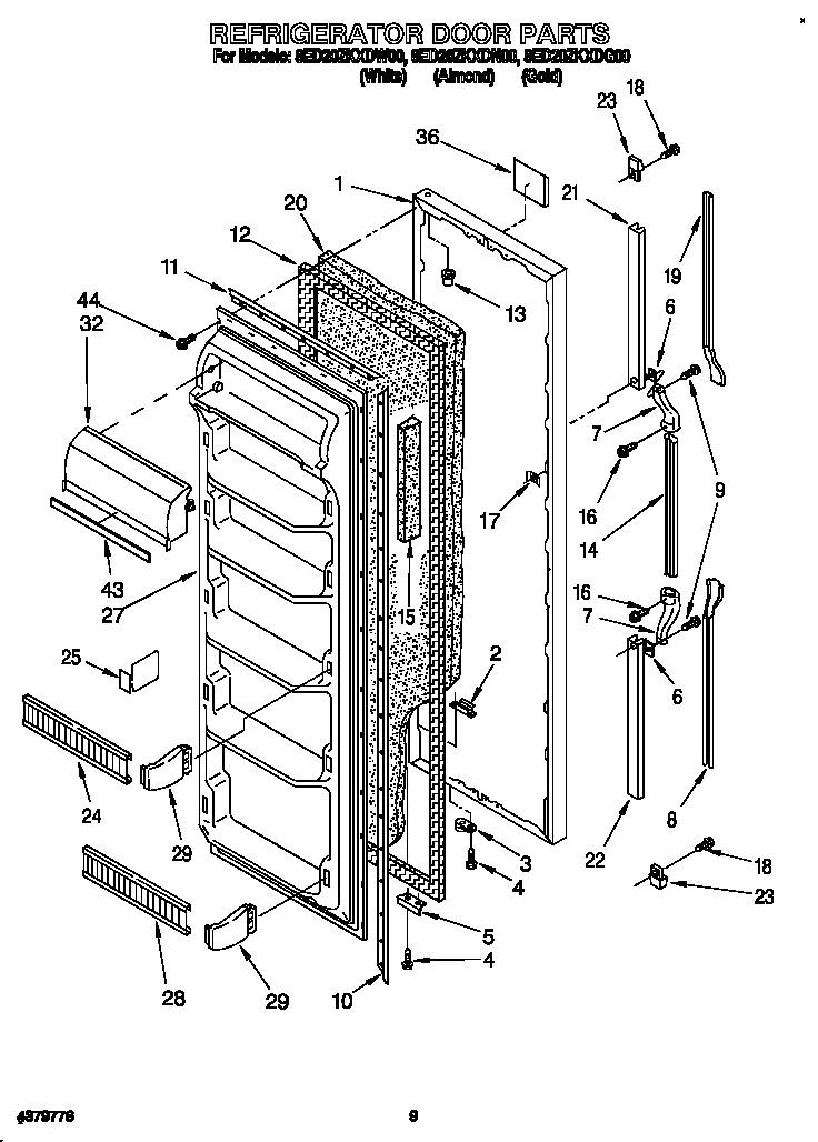 Whirlpool 8ED20ZKXDN00 refrigerator door diagram