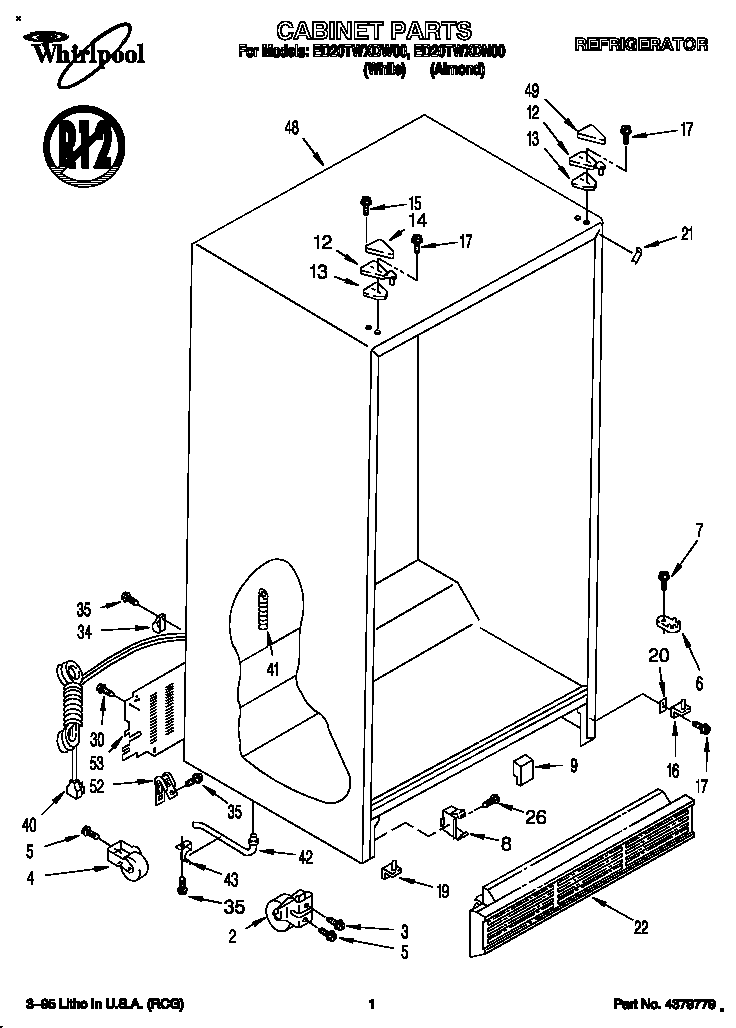 Whirlpool ED20TWXDW00 cabinet diagram