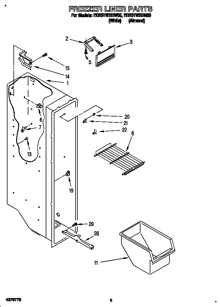 Whirlpool ED20TWXDW00 freezer liner diagram
