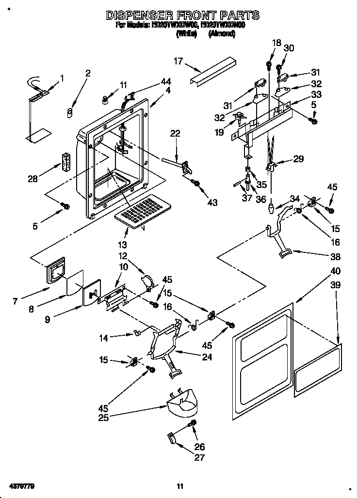 Whirlpool ED20TWXDW00 dispenser front diagram