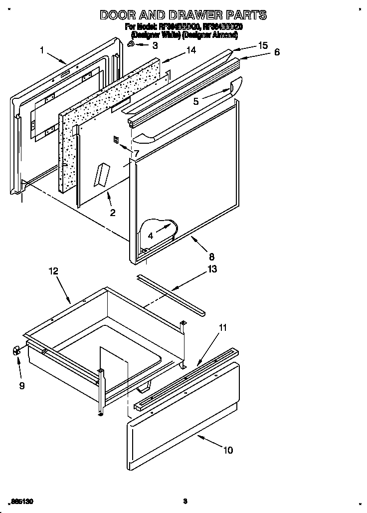 Whirlpool RF364BBDZ0 door and drawer diagram