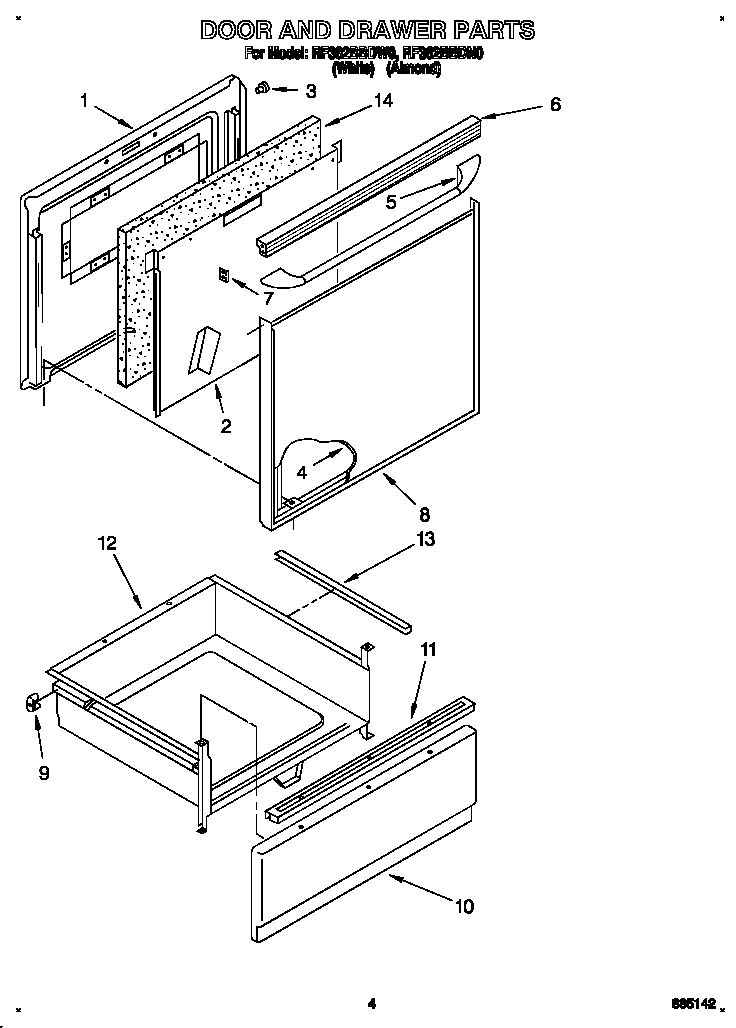 Whirlpool RF362BBDW0 door and drawer diagram
