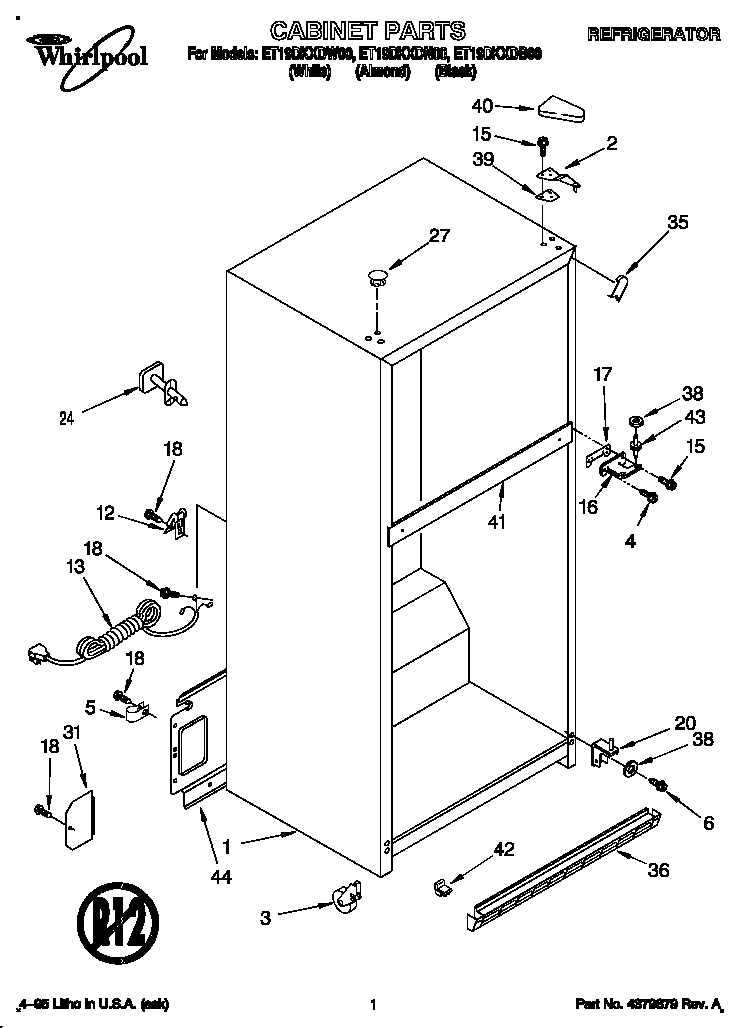 Whirlpool ET19DKXDB00 cabinet diagram