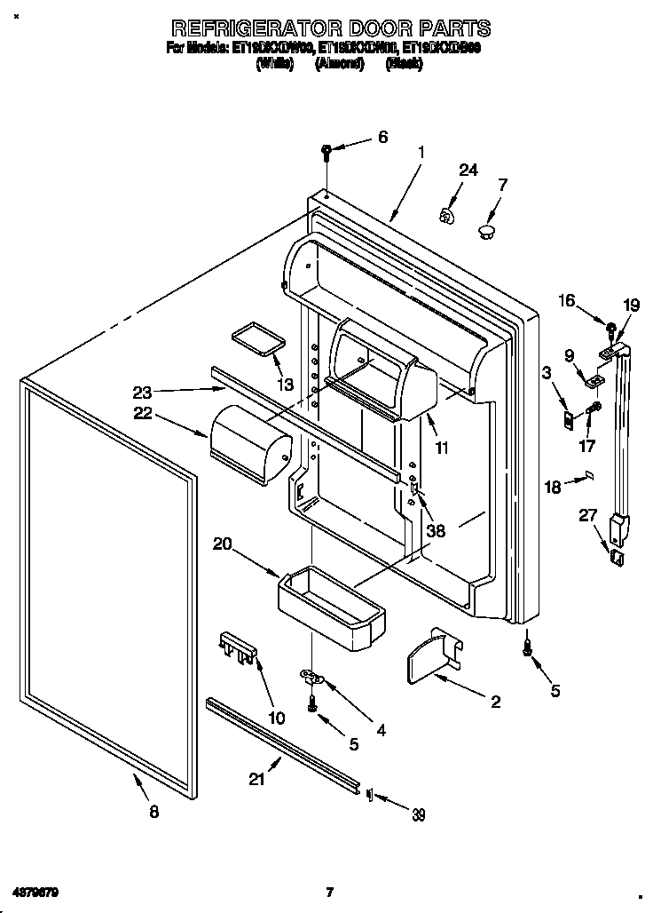 Whirlpool ET19DKXDB00 refrigerator door diagram