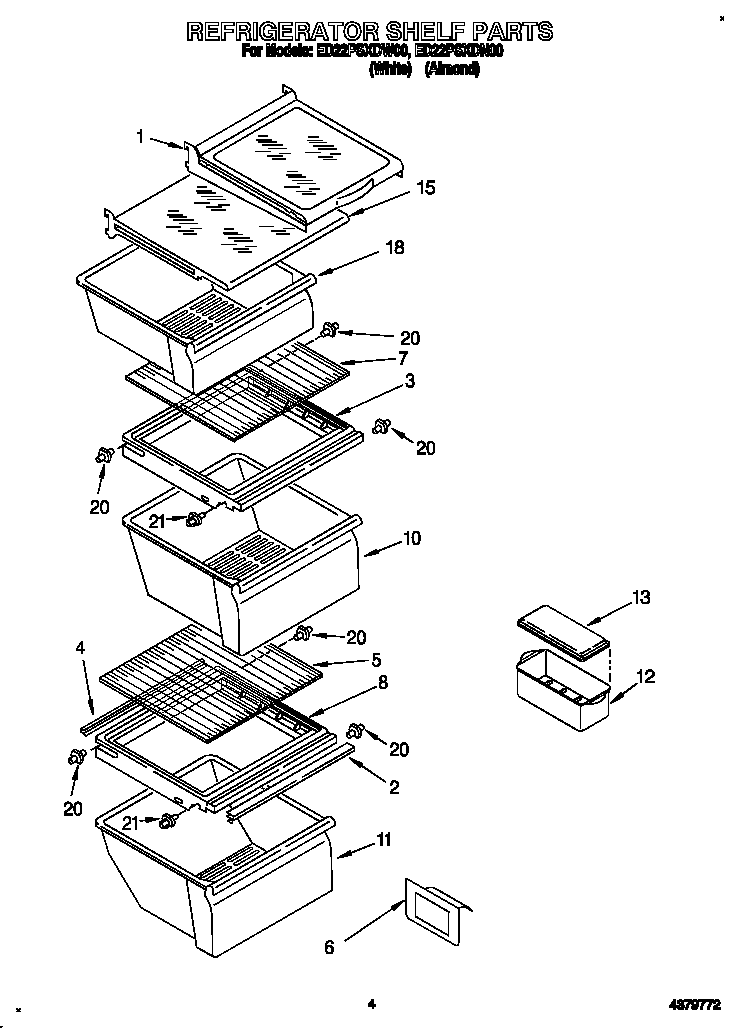 Whirlpool ED22PSXDN00 refrigerator shelf diagram