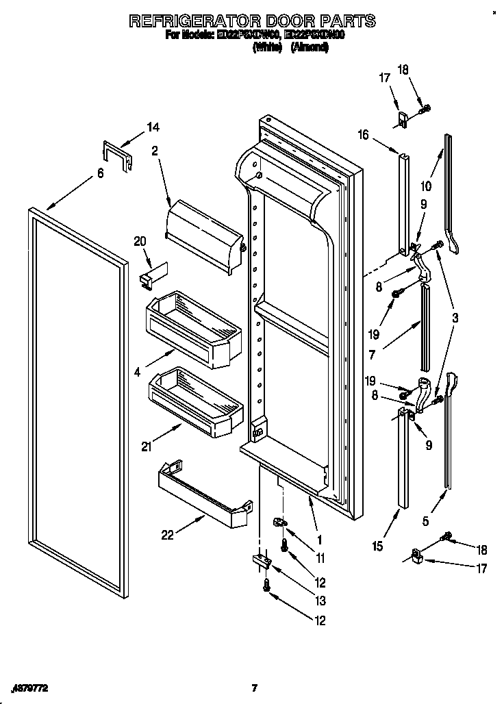 Whirlpool ED22PSXDN00 refrigerator door diagram