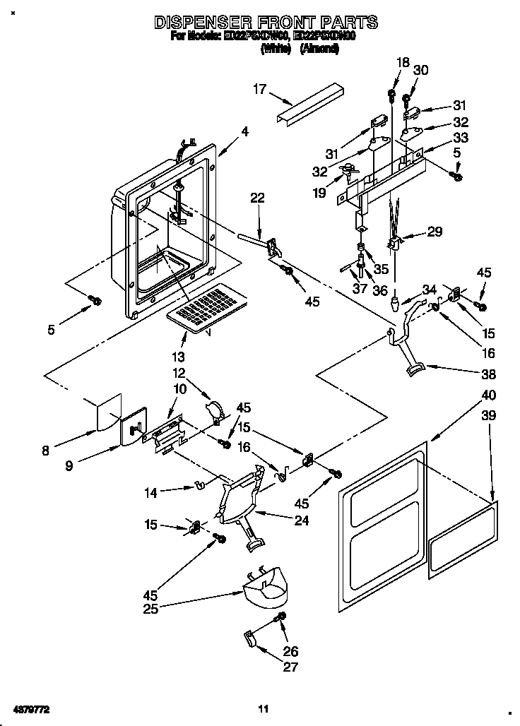 Whirlpool ED22PSXDN00 dispenser front diagram