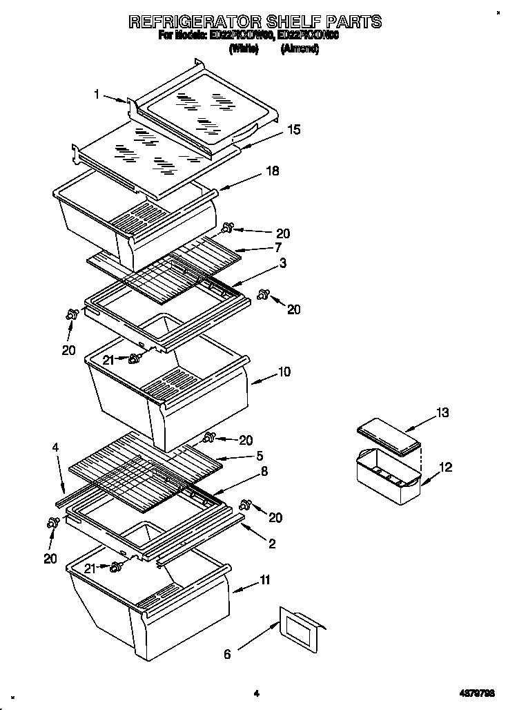 Whirlpool ED22PKXDW00 refrigerator shelf diagram