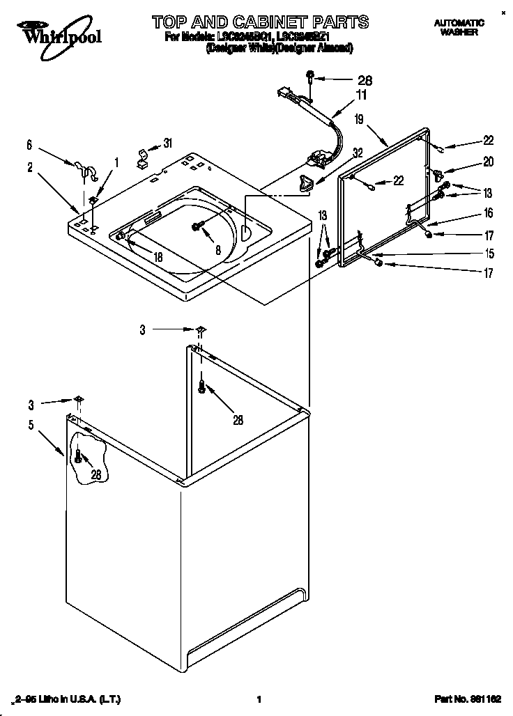 Whirlpool LSC9245BZ1 top and cabinet diagram