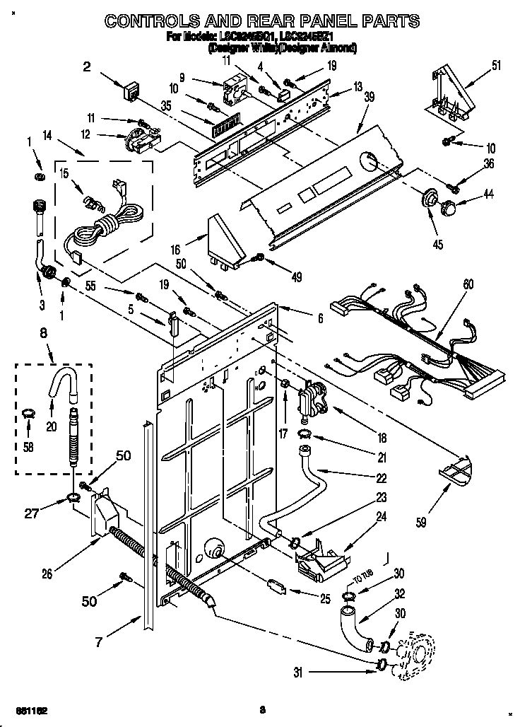 Whirlpool LSC9245BZ1 controls and rear panel diagram