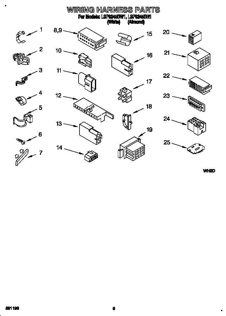 Whirlpool LSP9245BW1 wiring harness diagram
