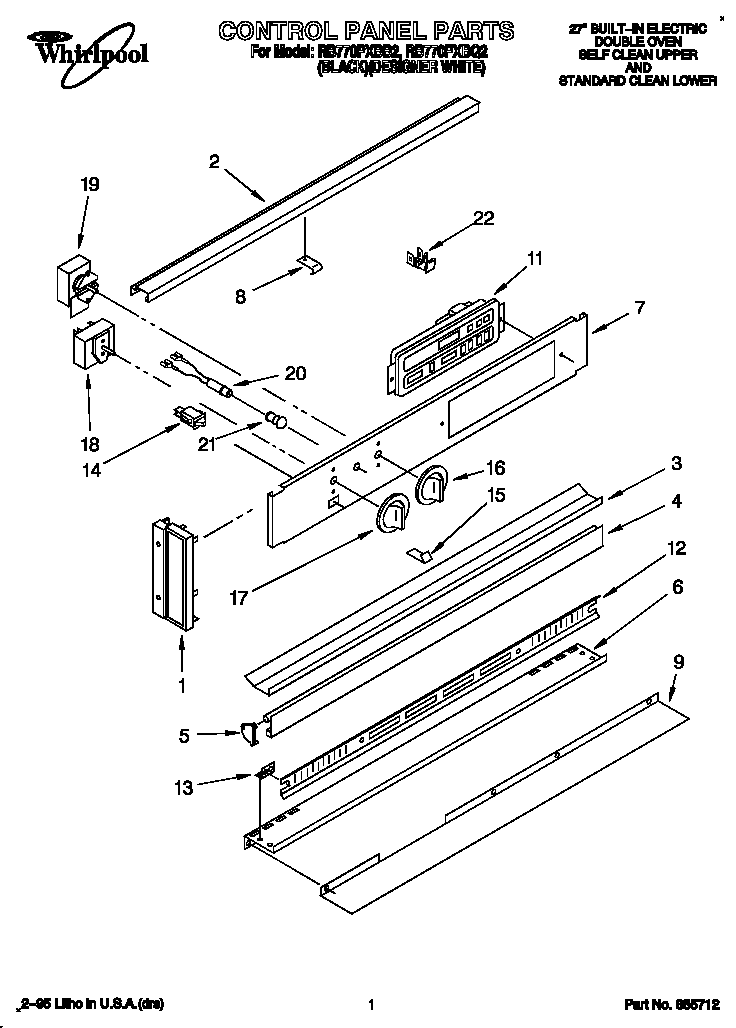 Whirlpool RB770PXBQ2 control panel diagram