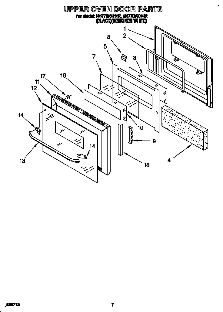 Whirlpool RB770PXBQ2 upper oven door diagram