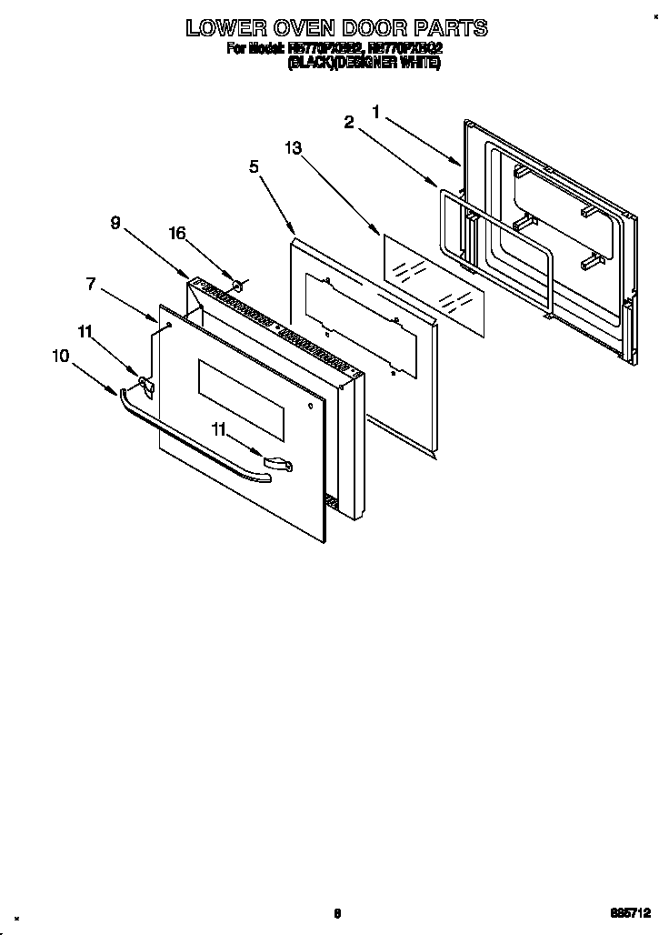 Whirlpool RB770PXBQ2 lower oven door diagram