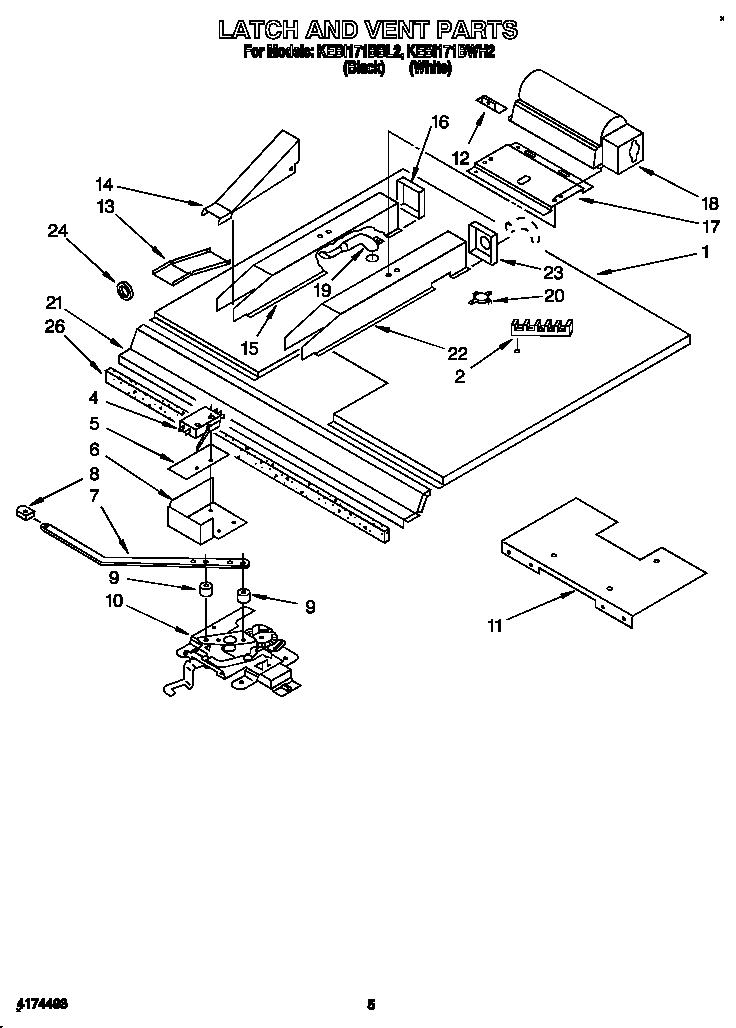 KitchenAid KEBI171BBL2 latch and vent diagram
