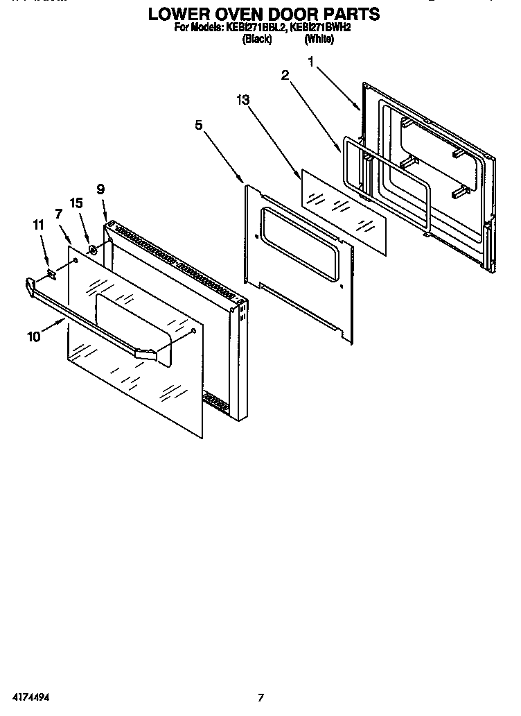 KitchenAid KEBI271BWH2 lower oven door diagram