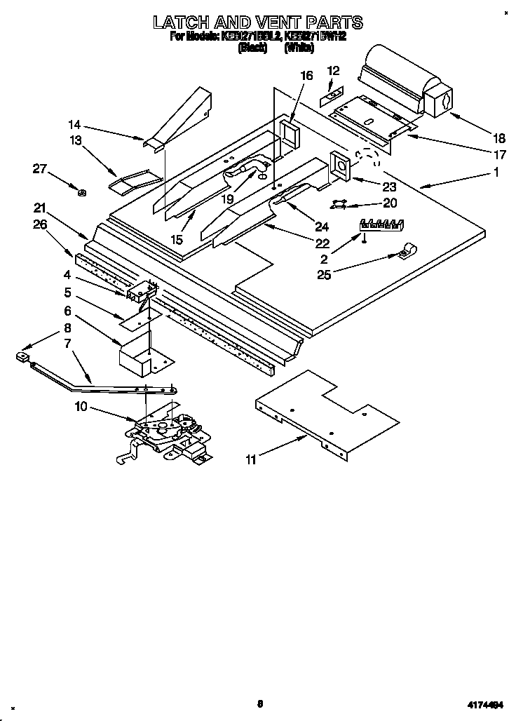KitchenAid KEBI271BWH2 latch and vent diagram