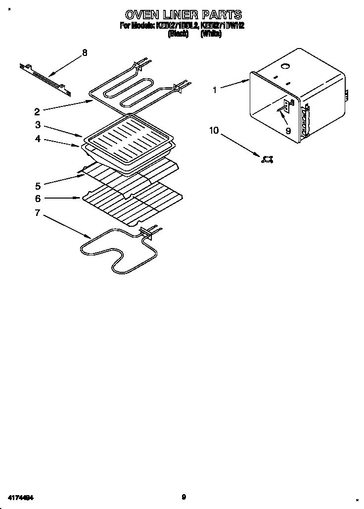 KitchenAid KEBI271BWH2 oven liner diagram