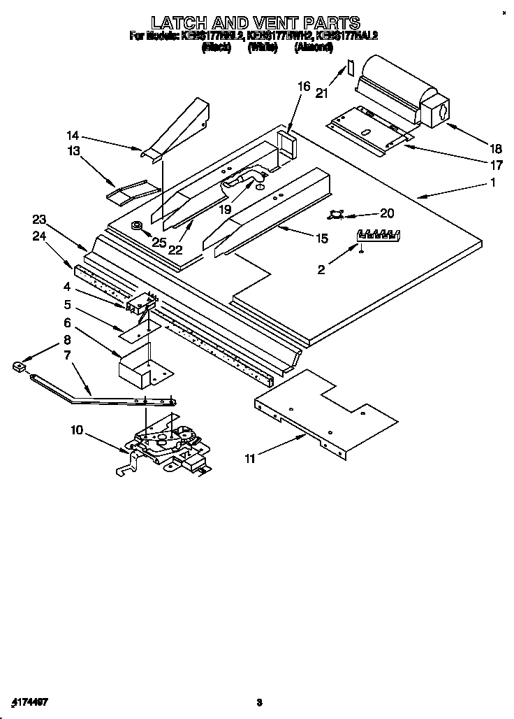 KitchenAid KEBS177BWH2 latch and vent diagram