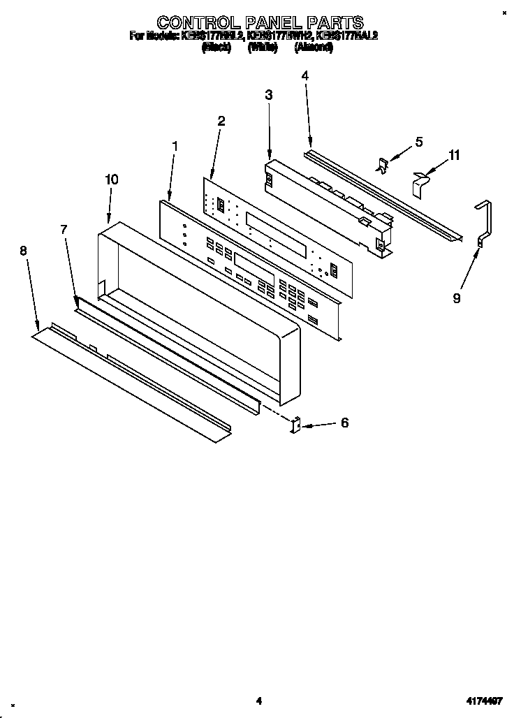 KitchenAid KEBS177BWH2 control panel diagram