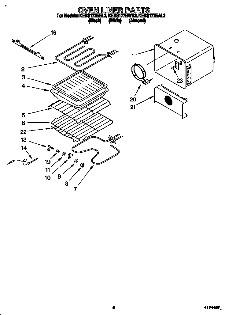 KitchenAid KEBS177BWH2 oven liner diagram