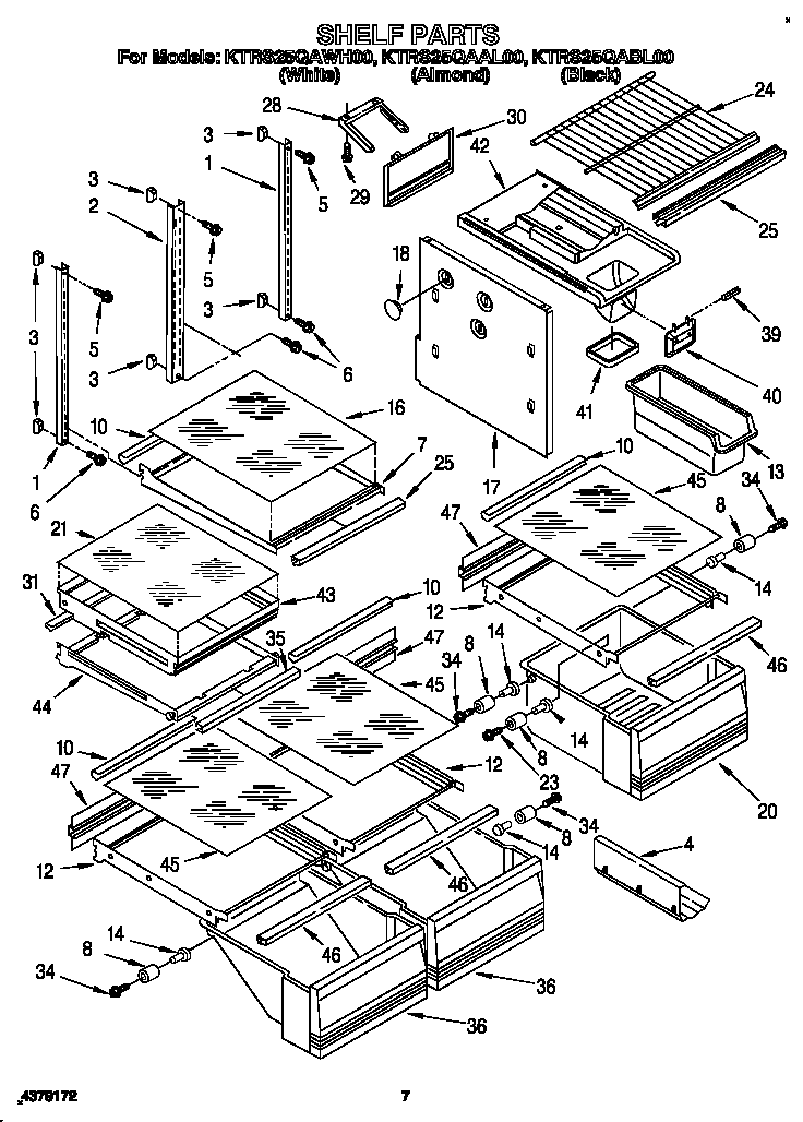 KitchenAid KTRS25QAWH00 shelf diagram