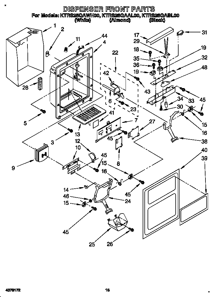 KitchenAid KTRS25QAWH00 dispenser front diagram