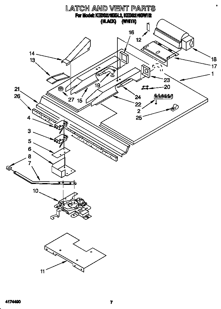 KitchenAid KEBS276BBL2 latch and vent diagram