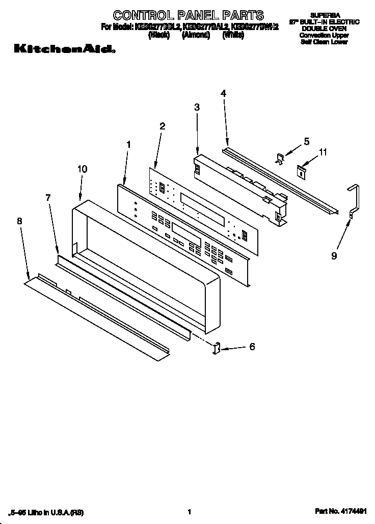 KitchenAid KEBS277BAL2 control panel diagram