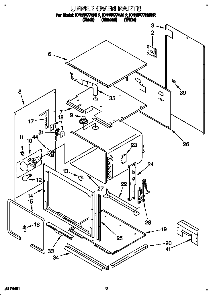KitchenAid KEBS277BAL2 upper oven diagram
