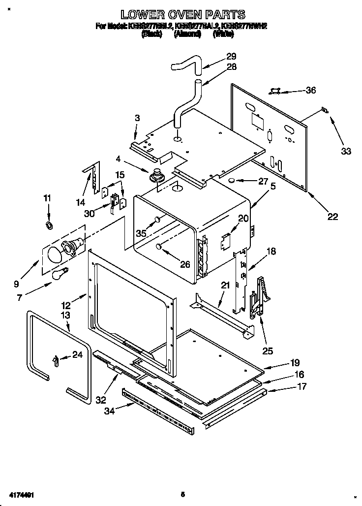 KitchenAid KEBS277BAL2 lower oven diagram