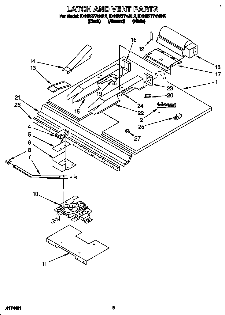 KitchenAid KEBS277BAL2 latch and vent diagram