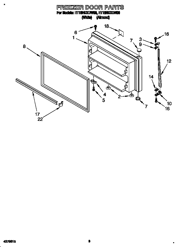 Roper RT18HDXDN00 freezer door diagram