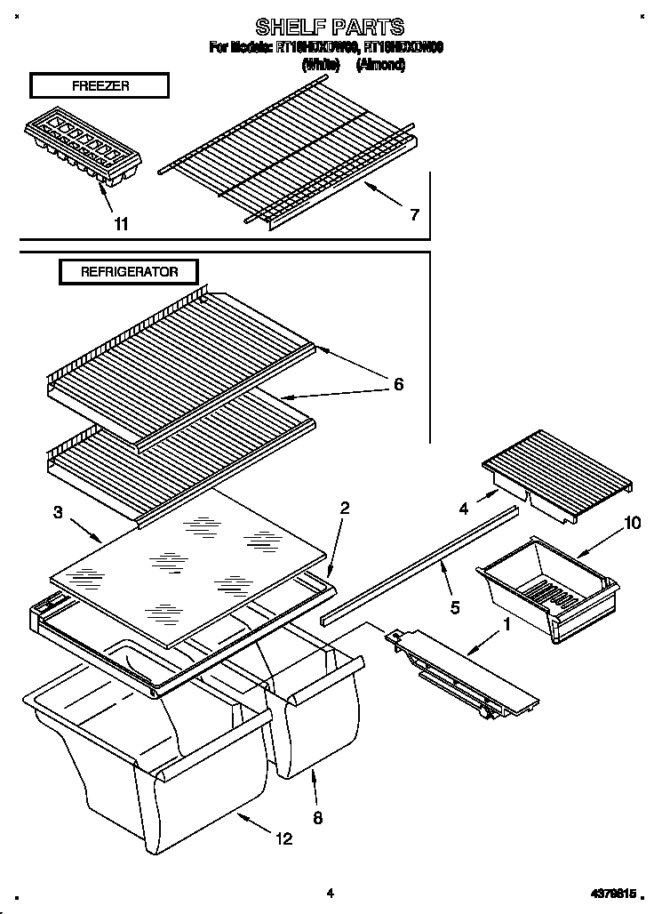 Roper RT18HDXDN00 shelf diagram