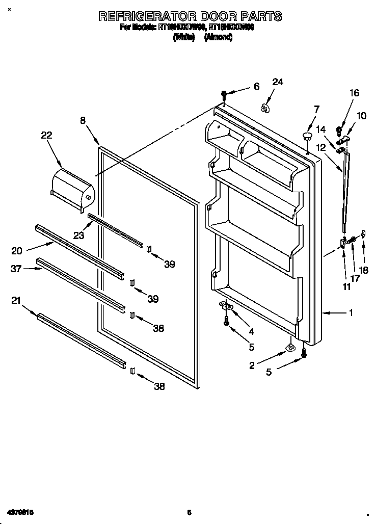 Roper RT18HDXDN00 refrigerator door diagram
