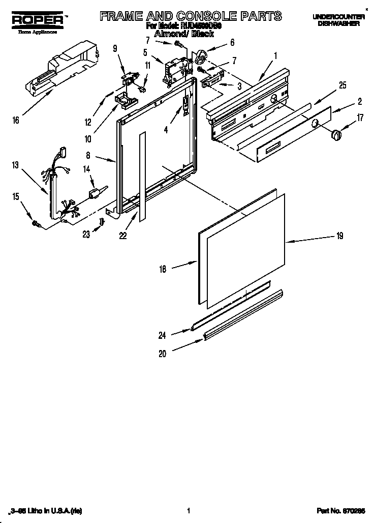 Roper RUD4500DB0 frame and console diagram