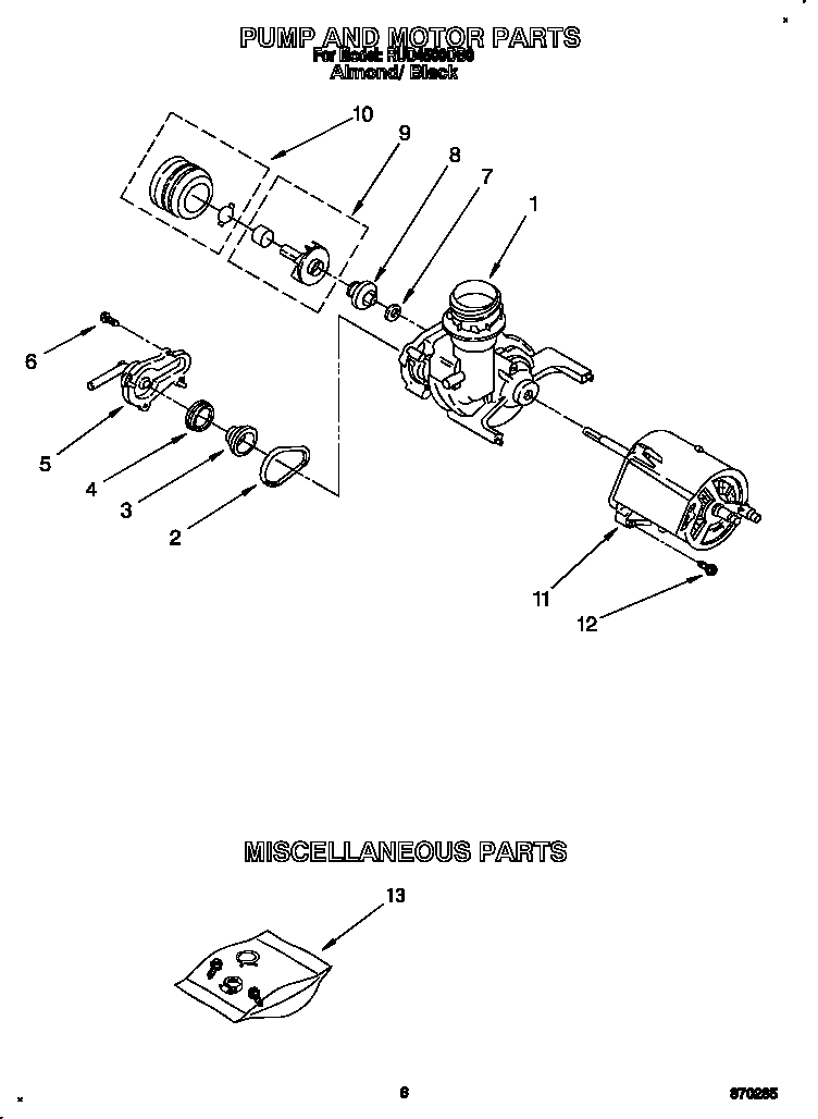 Roper RUD4500DB0 pump and motor diagram