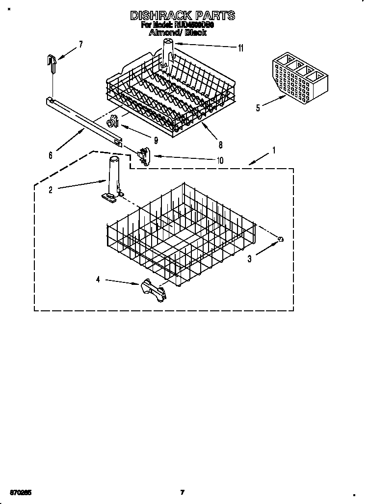 Roper RUD4500DB0 dishrack diagram