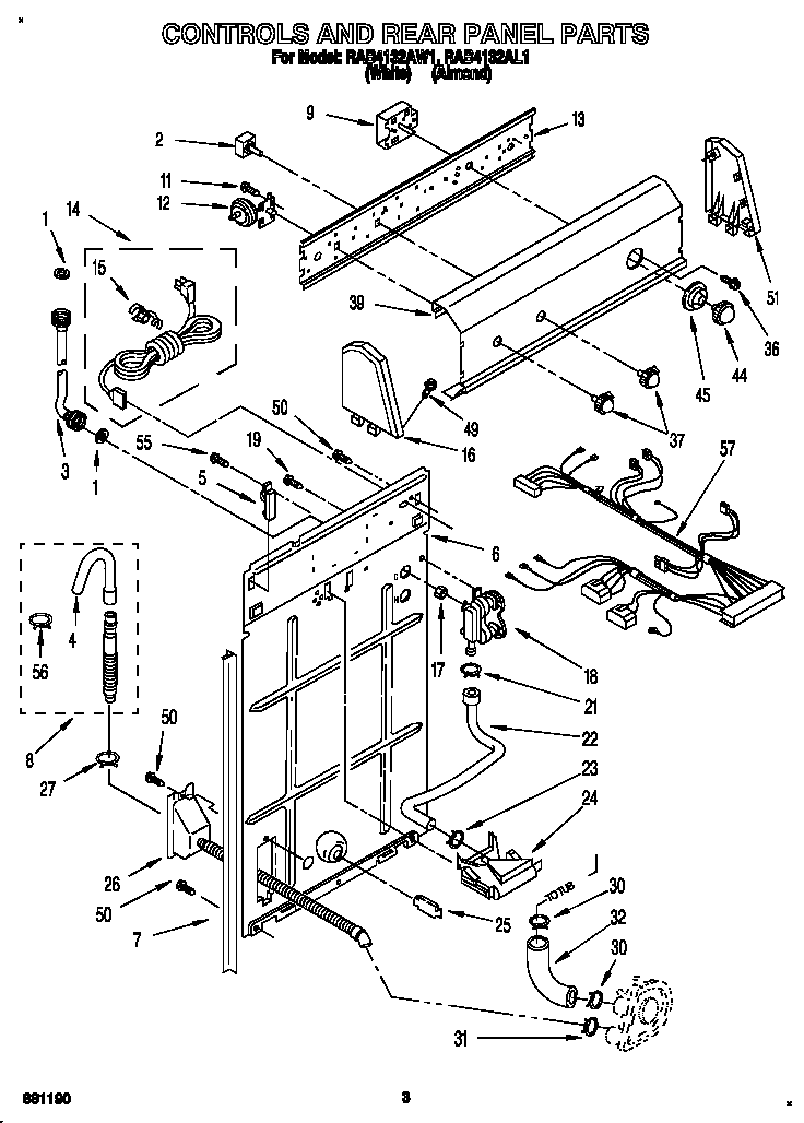 Roper RAB4132AW1 controls and rear panel diagram