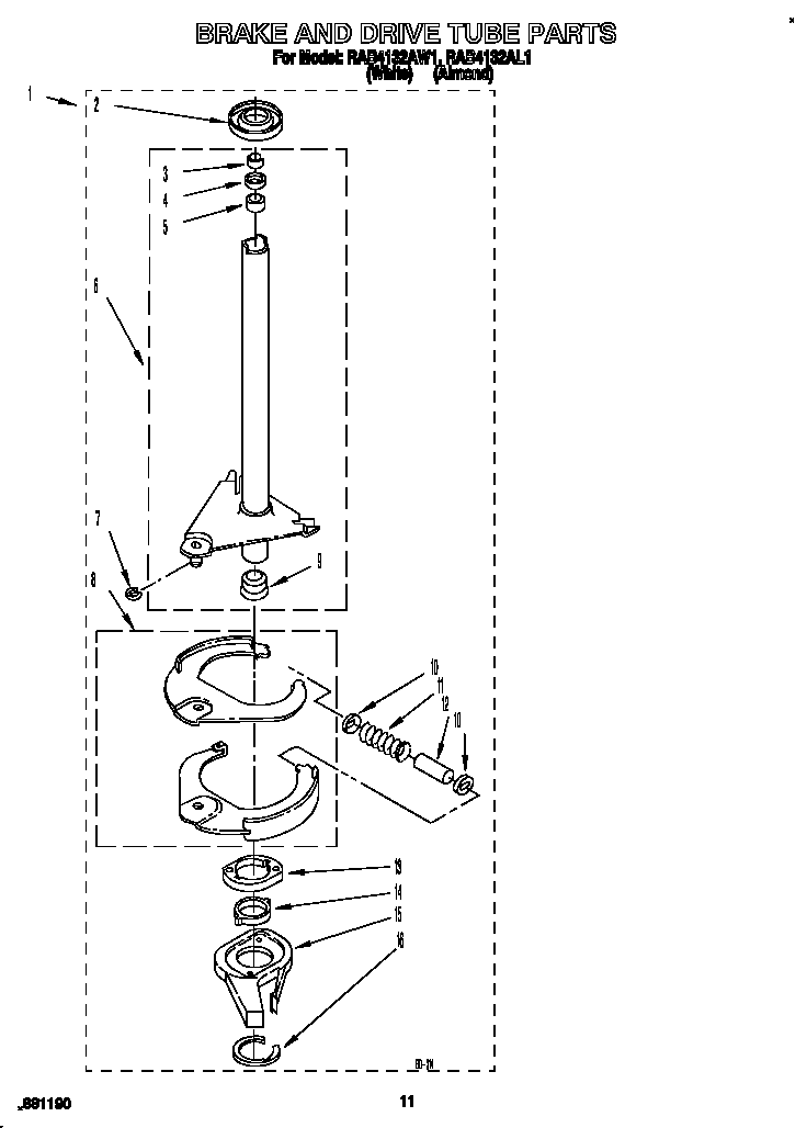 Roper RAB4132AW1 brake and drive tube diagram