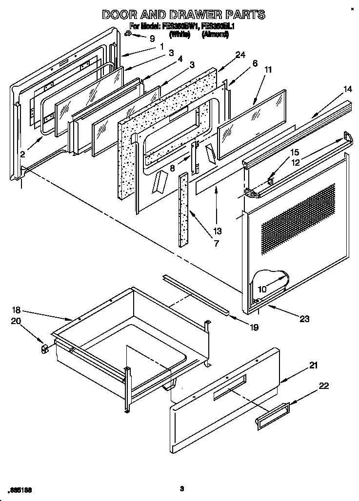 Estate FES350BL1 door and drawer diagram