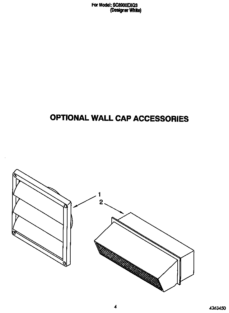 Whirlpool SC8900EXQ3 optional wall cap accessories diagram