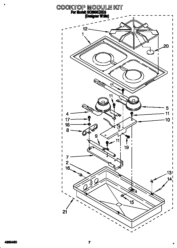 Whirlpool SC8900EXQ3 cooktop module kit diagram