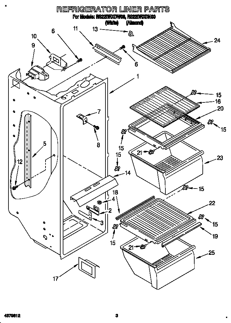 Roper RS22BRXDW00 refrigerator liner diagram