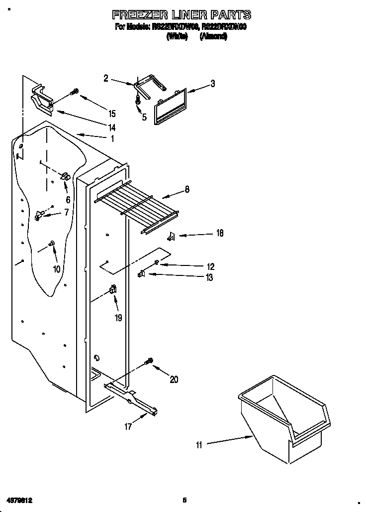 Roper RS22BRXDW00 freezer liner diagram