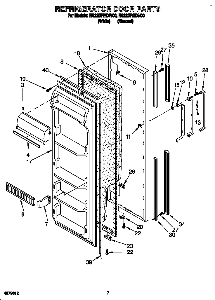 Roper RS22BRXDW00 refrigerator door diagram