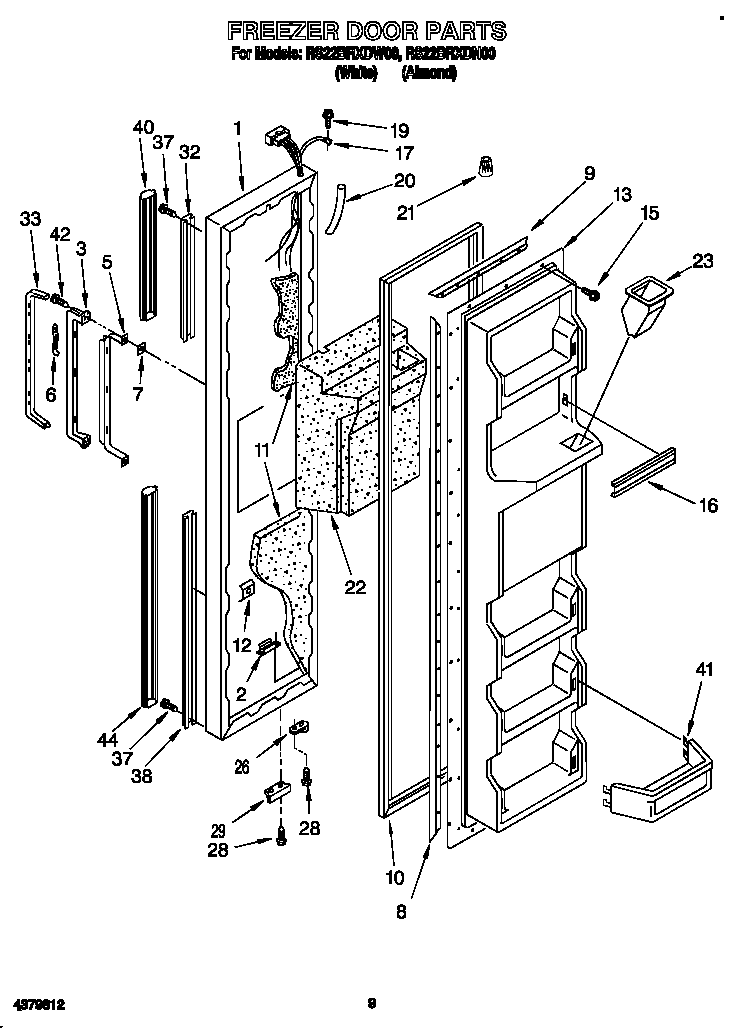 Roper RS22BRXDW00 freezer door diagram