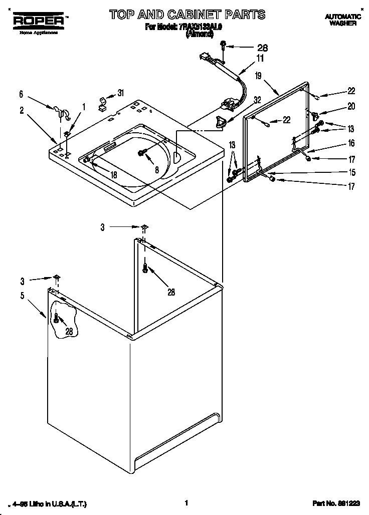 Roper 7RAX5133AL0 top and cabinet diagram