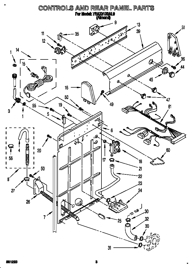 Roper 7RAX5133AL0 controls and rear panel diagram